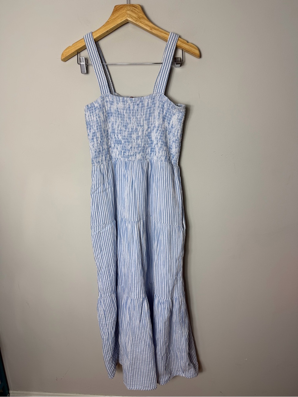 Quince Light Blue Striped Smocked Midi Sundress - Picture 12 of 15